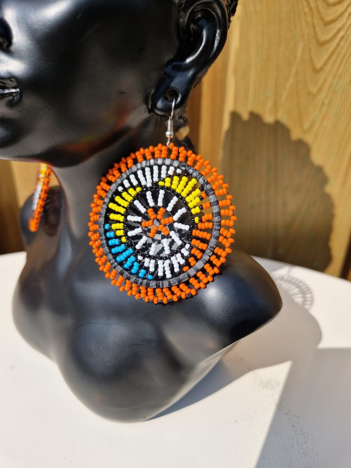 African Circular Beaded Earrings - Image 2