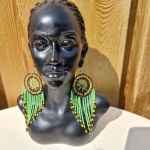 African Beaded Earrings Light Green