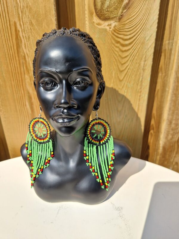 African Beaded Earrings Light Green
