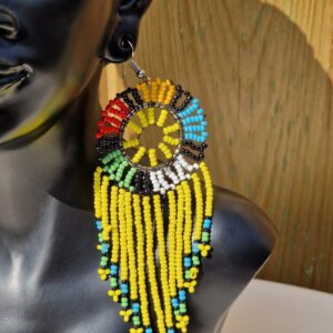 African Zulu Beaded Earrings Yellow and Blue