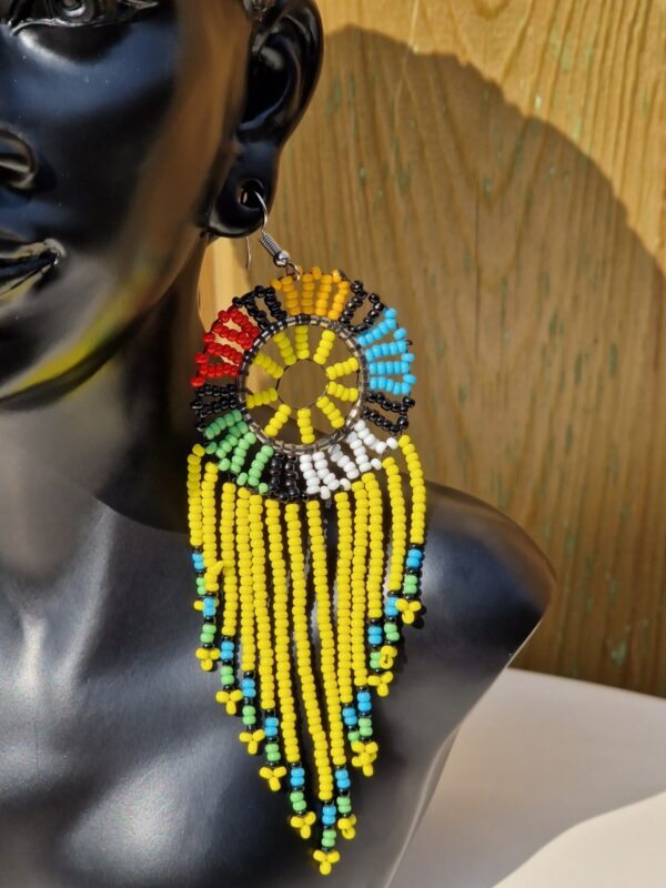 African Zulu Beaded Earrings Yellow and Blue