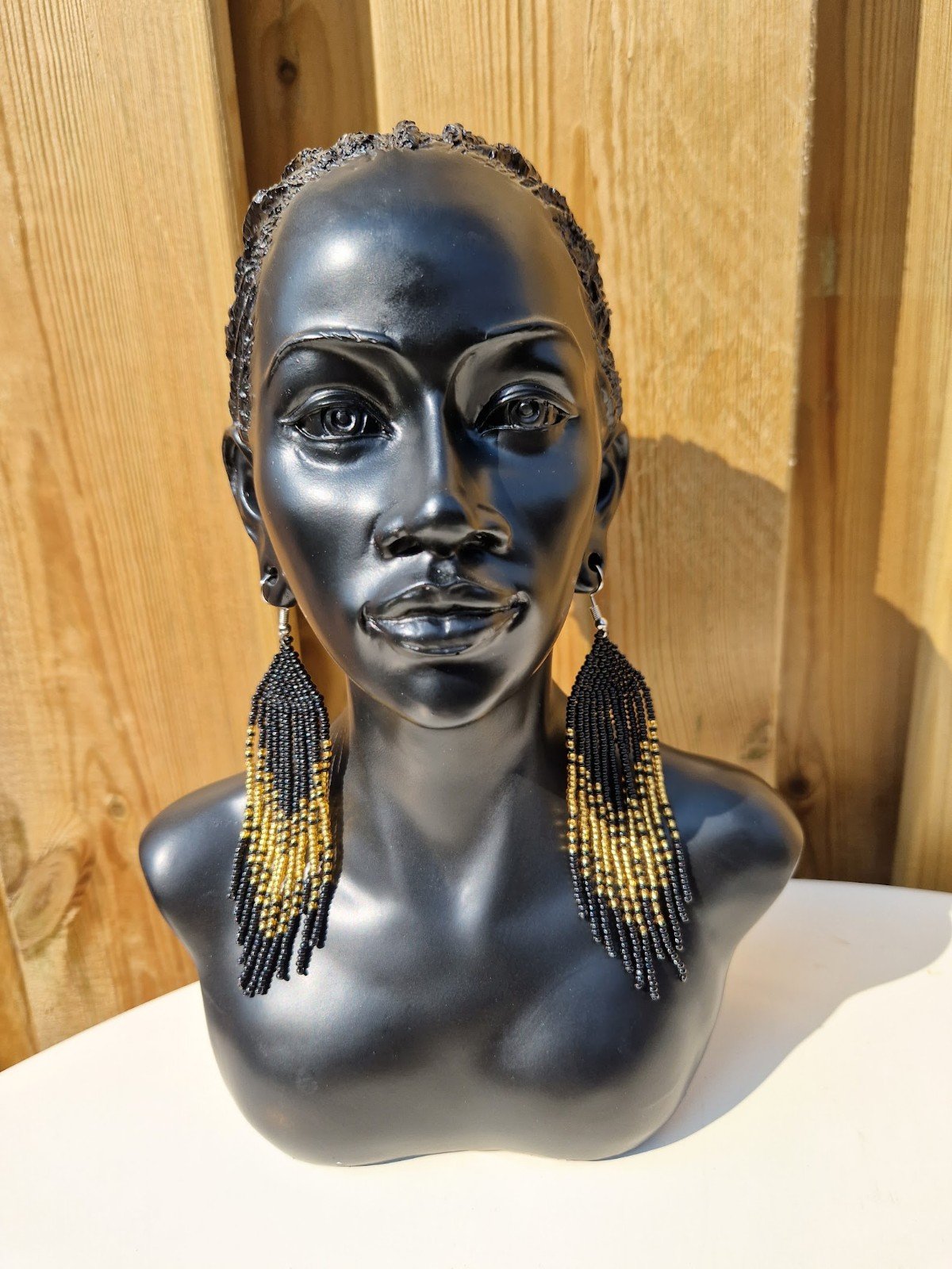 African Zulu Beaded Earrings Coffee Brown and Black - Image 2