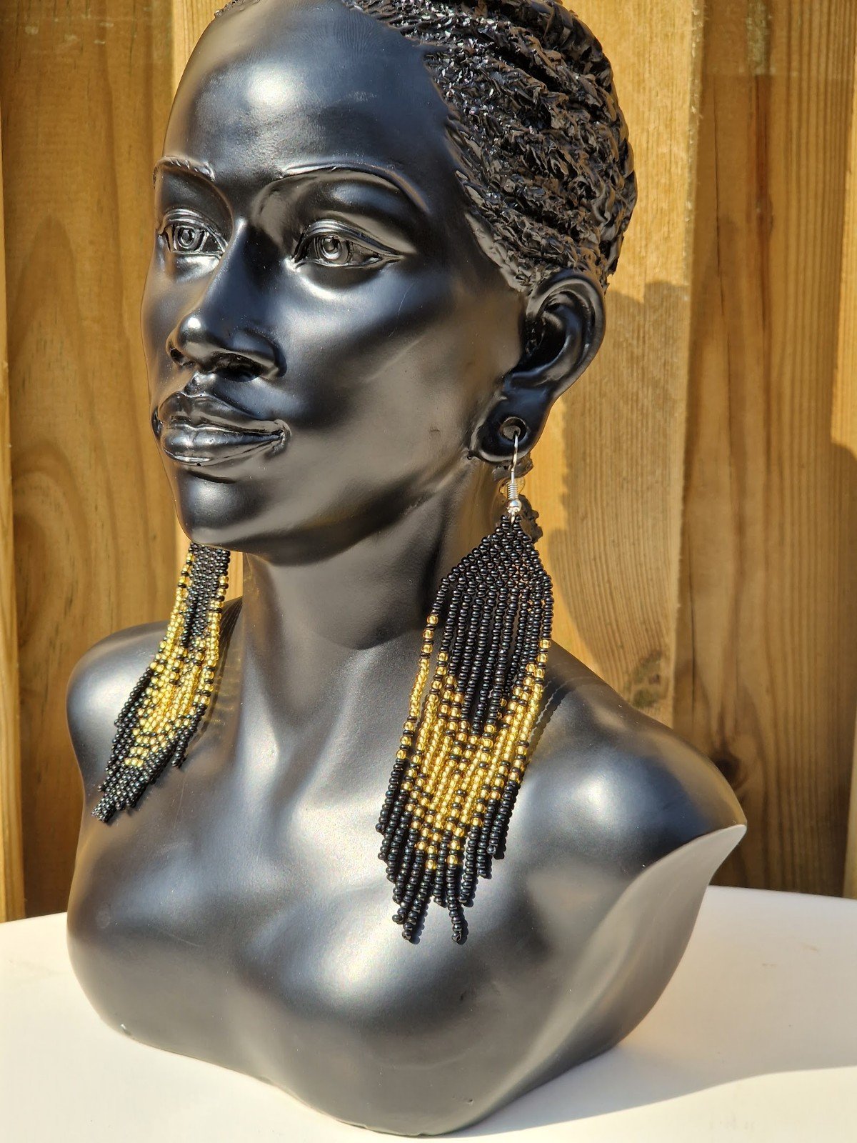 African Zulu Beaded Earrings Coffee Brown and Black - Image 3