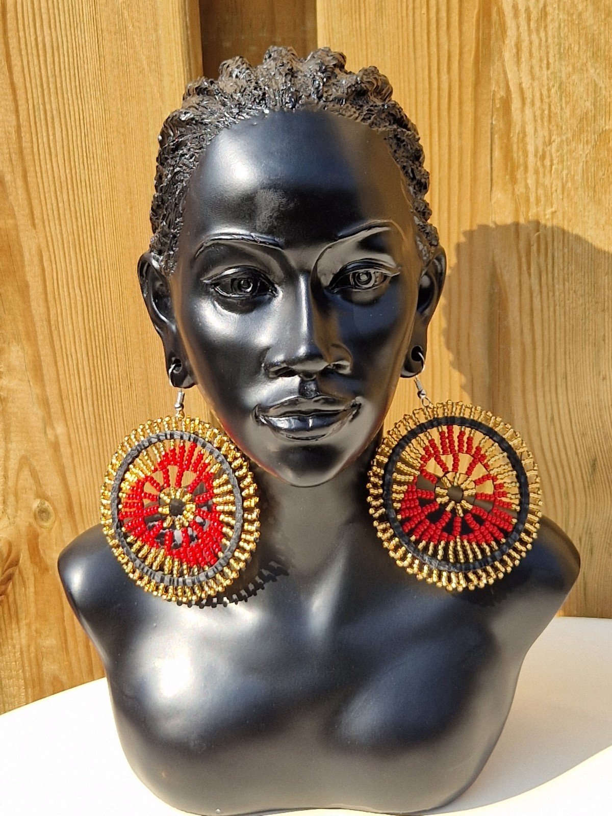African Beaded Earrings Red - Image 2