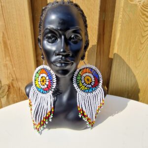 African Zulu Beaded Earrings White