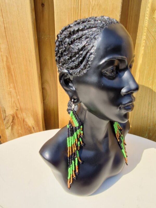 African Beaded Earrings Light Green - Image 2