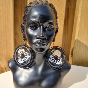 ;African Beaded Earrings Black and White