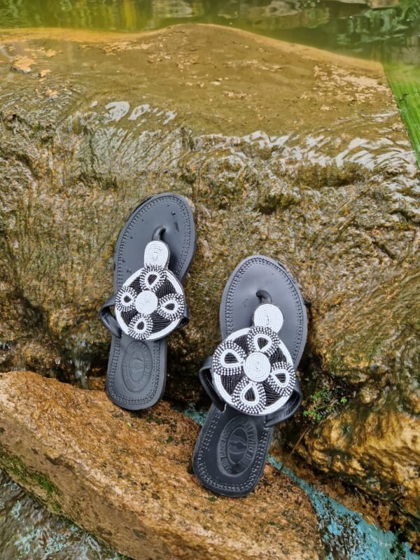 Black and White Masai Sandals - Image 3