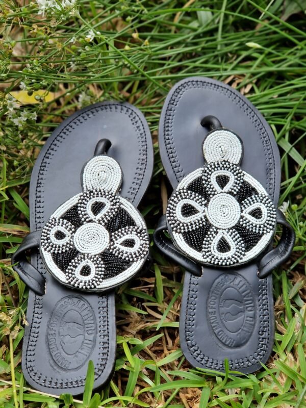 Black and White Masai Sandals - Image 2