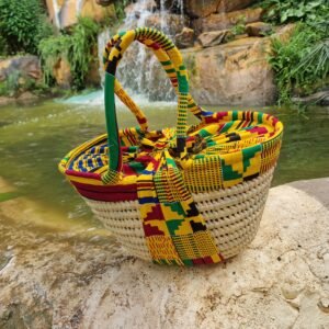 Woven White and Yellow Basket
