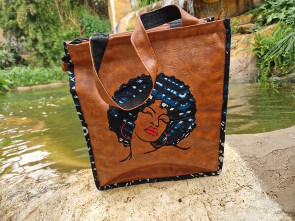 Leather Brown Grocery Bag - Image 3