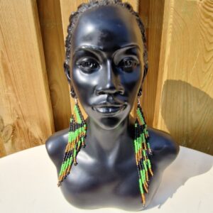 African Beaded Earrings Black, Green and Brown