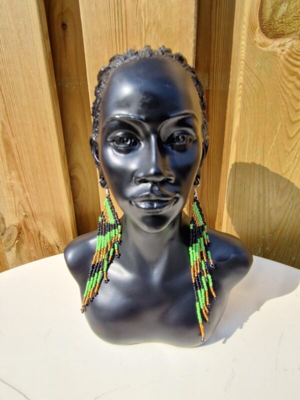 African Beaded Earrings Black, Green and Brown