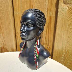 African Beaded Earrings Black, White and Green