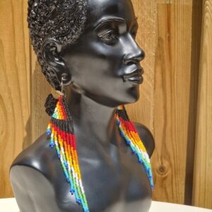 African Beaded Earrings Black, Red, Orange, Yellow and White and Blue