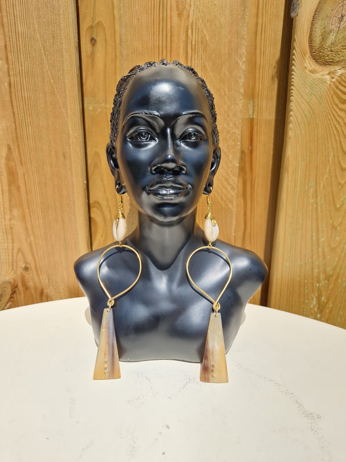 African Cowrie Shell and Enamel Earrings - Image 2