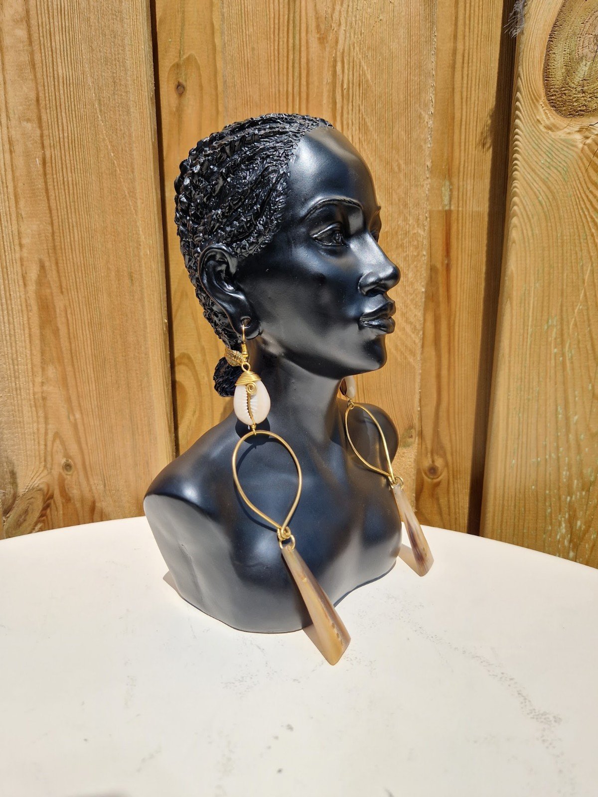 African Cowrie Shell and Enamel Earrings