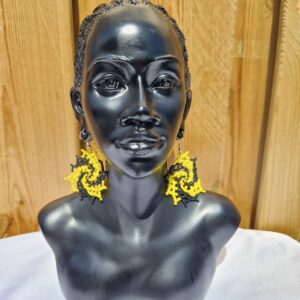 African Star-Shaped Beaded Earrings Black and Yellow