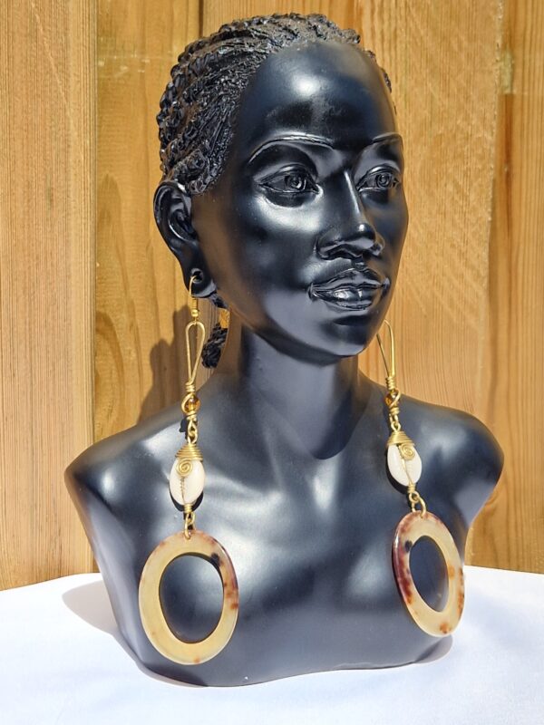 African Cowrie Shell and Circular Enamel Earrings - Image 3
