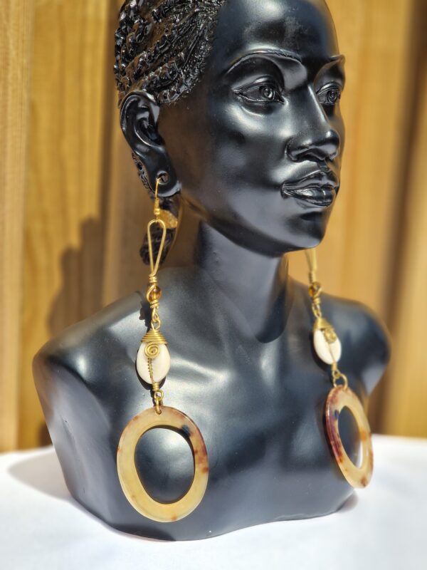 African Cowrie Shell and Circular Enamel Earrings - Image 5
