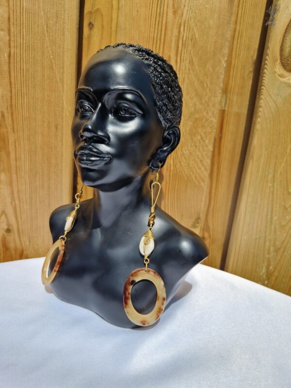 African Cowrie Shell and Circular Enamel Earrings