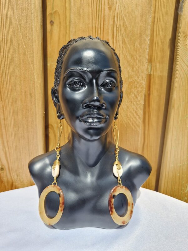 African Cowrie Shell and Circular Enamel Earrings - Image 2