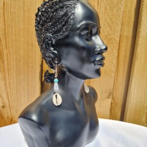 African Cowrie Shell, Bead and Enamel Earrings