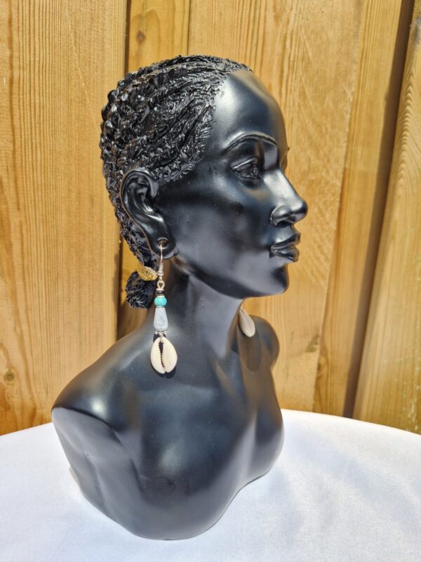 African Cowrie Shell, Bead and Enamel Earrings