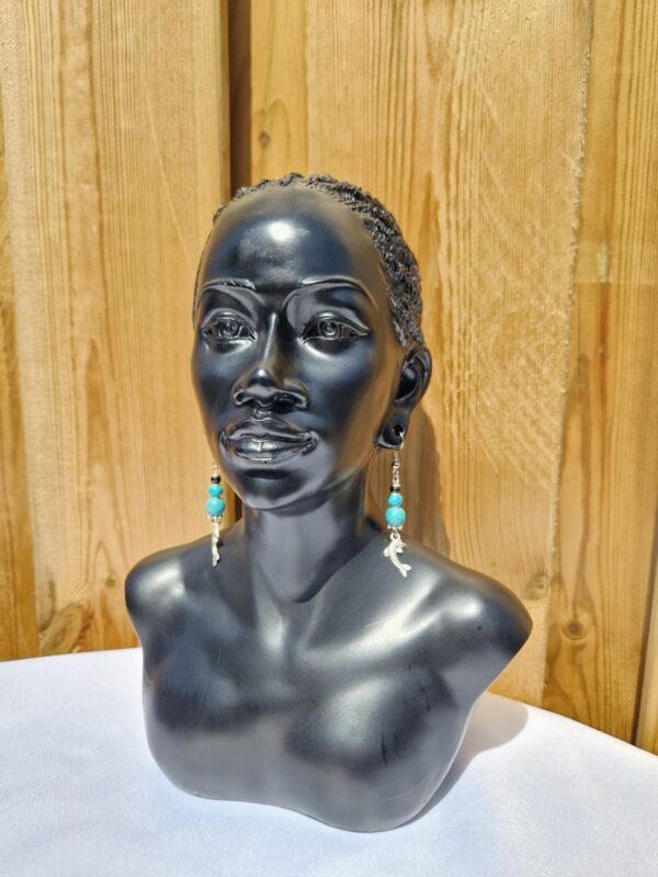 African Beaded and Metal Fish Earrings - Image 2