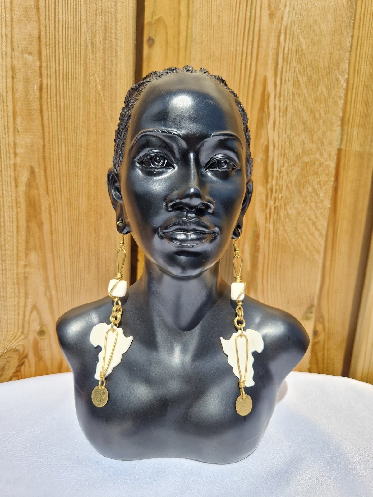 African-Shaped White Enamel Earrings - Image 2