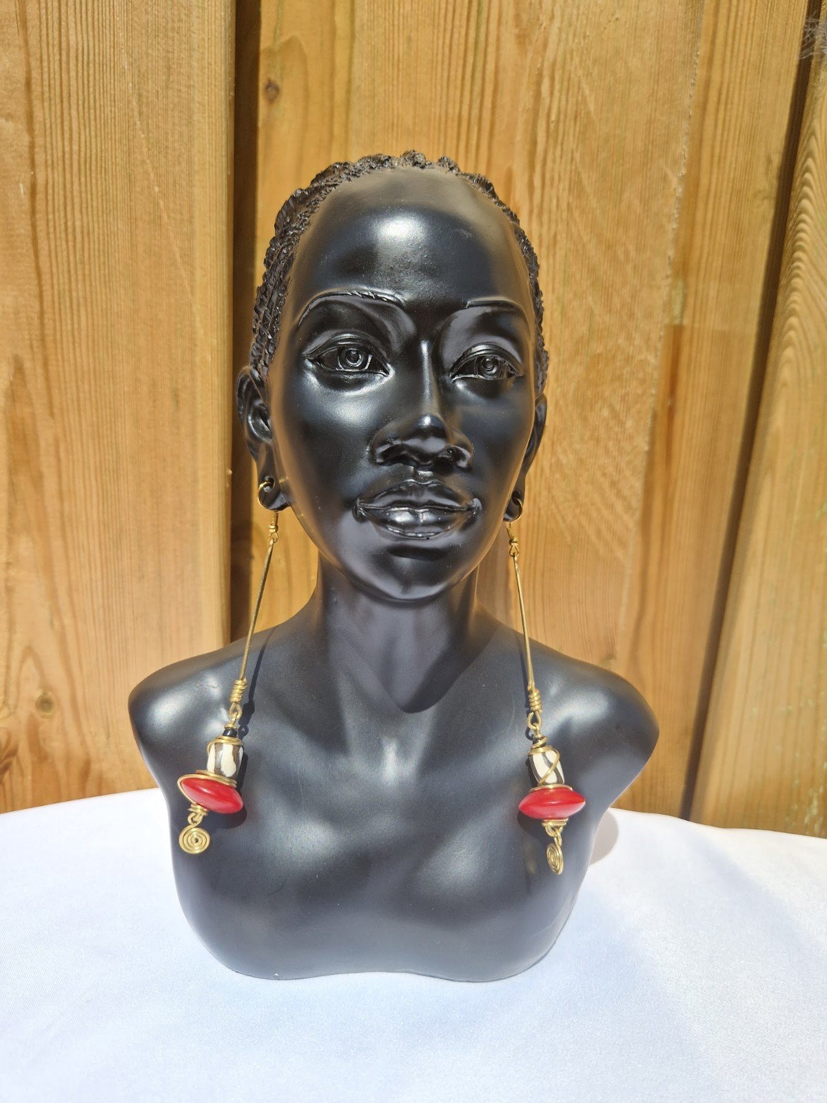 African Black and White Enamel and Saucer-Shaped Bead Earrings - Image 2