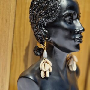 African Bead and Cowrie Shells Earrings