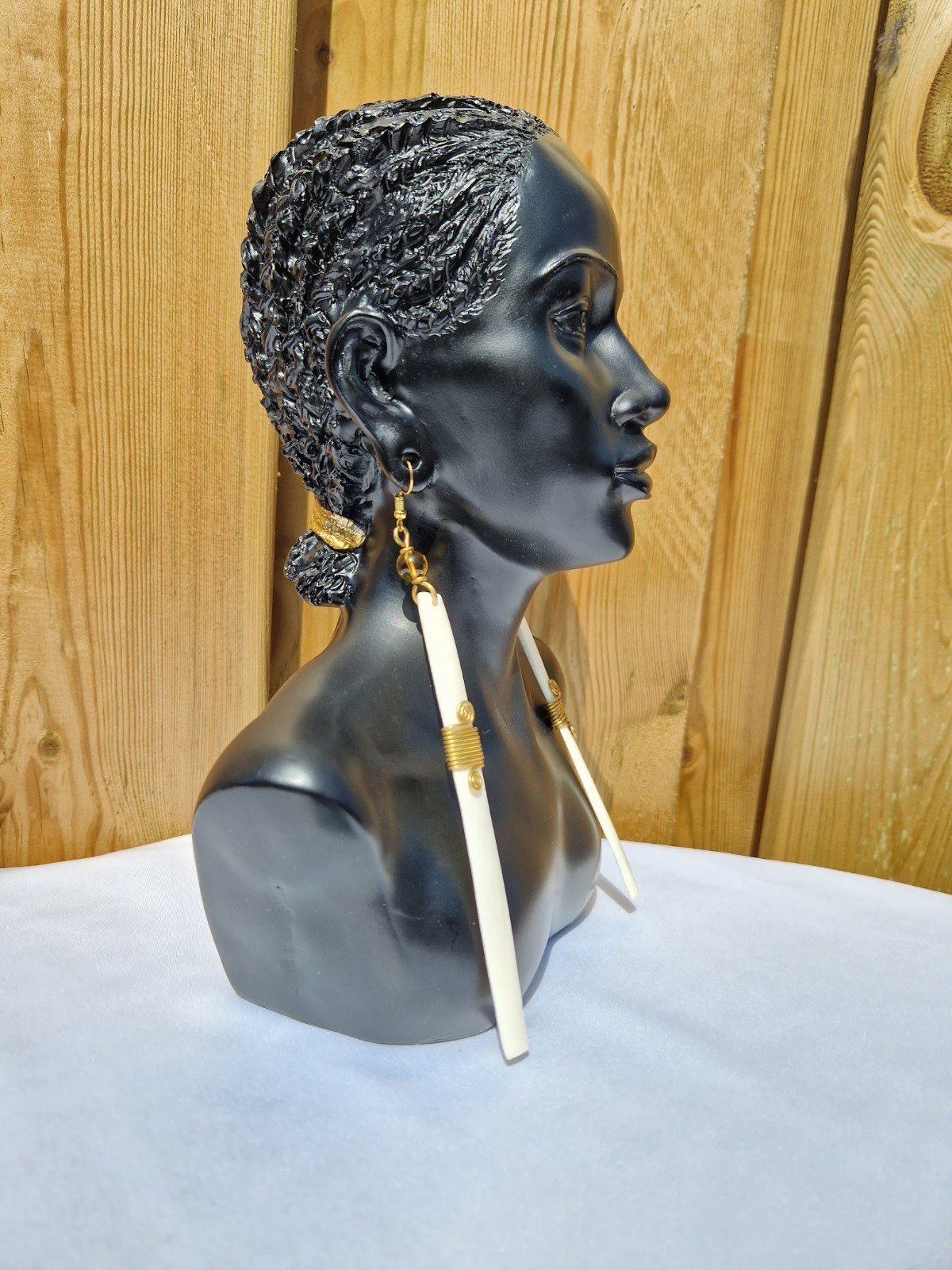 African Long White Enamel Earrings - Image 2