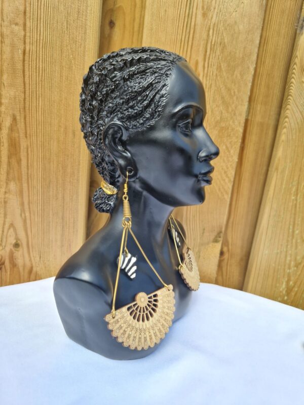 African Black and White Striped Enamel and Fan Earrings