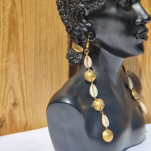 African Cowrie Shells and Gold Discs Earrings