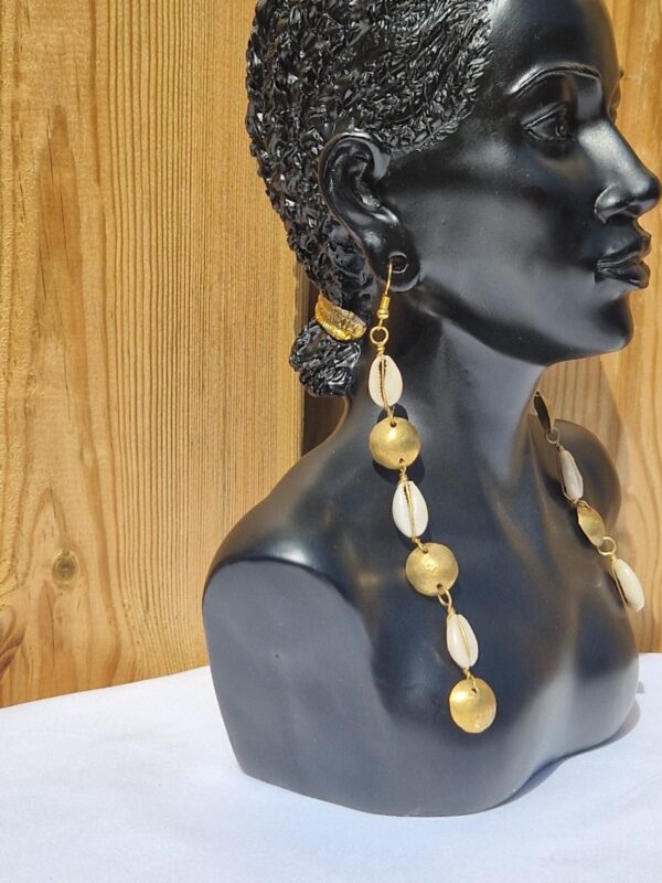 African Cowrie Shells and Gold Discs Earrings