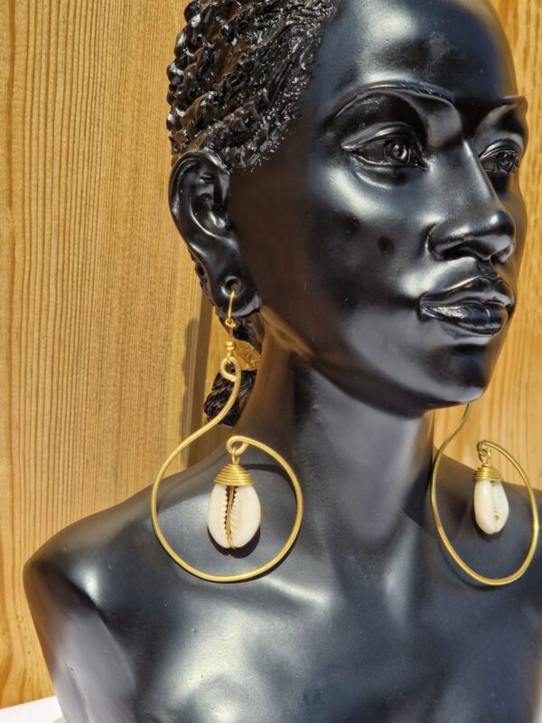 African Cowrie Shell on Metallic Hook Earrings - Image 2