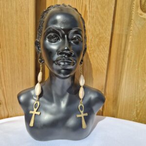 African Oval-Beads and Ankh Earrings