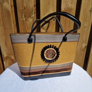 African Handmade Handbag with Leather Straps